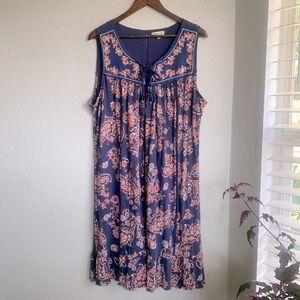 DEMOCRACY Embroidered Boho Tank Dress | Navy | Size‎ XXL
